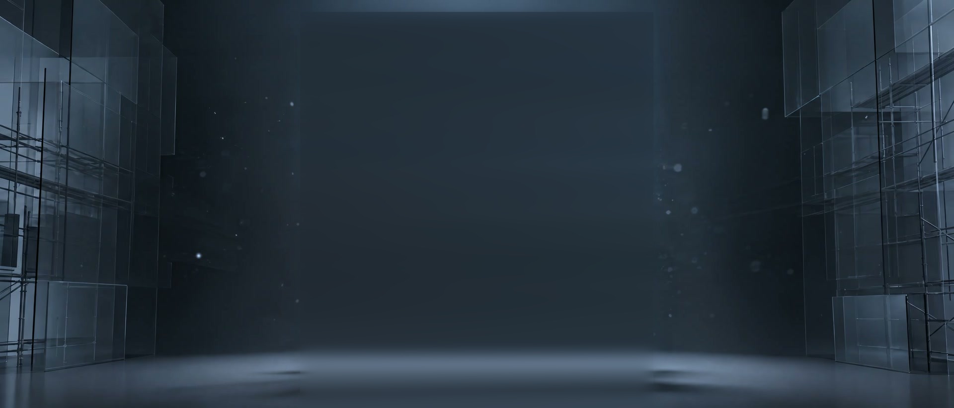A cluster of screens showing Equidim's work floats in a dark hall, turning slowly